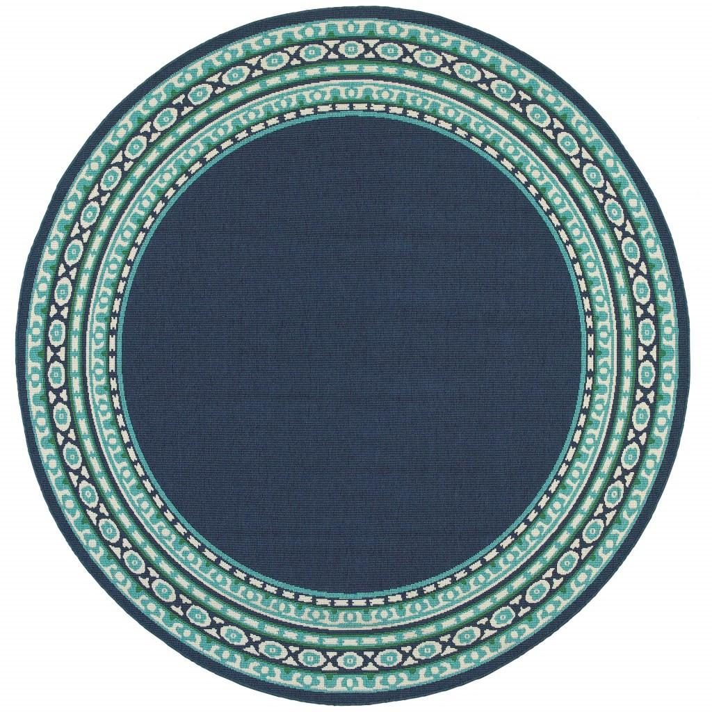 8′ X 8′ Blue And Green Indoor Outdoor Round Rug