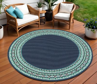 8′ × 8′ Blue And Green Indoor Outdoor Round Rug