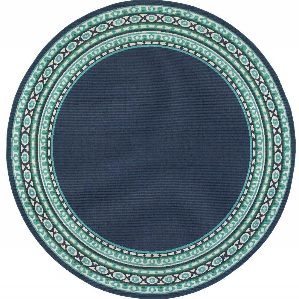 8′ X 8′ Blue And Green Indoor Outdoor Round Rug