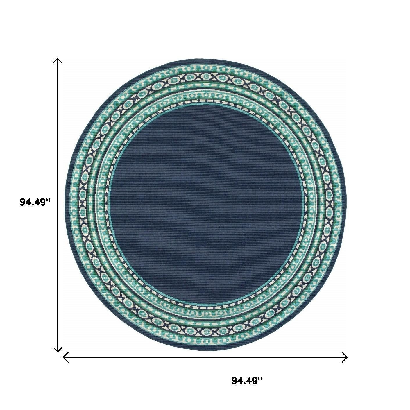 8′ X 8′ Blue And Green Indoor Outdoor Round Rug