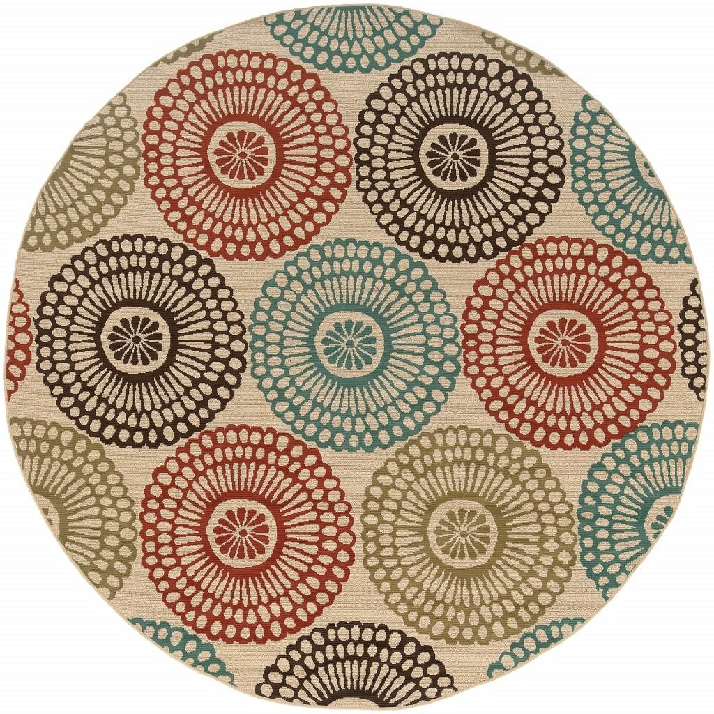 8′ X 8′ Beige Indoor Outdoor Round Rug II