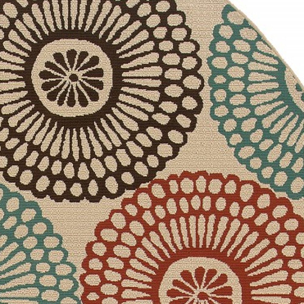 8′ X 8′ Beige Indoor Outdoor Round Rug II
