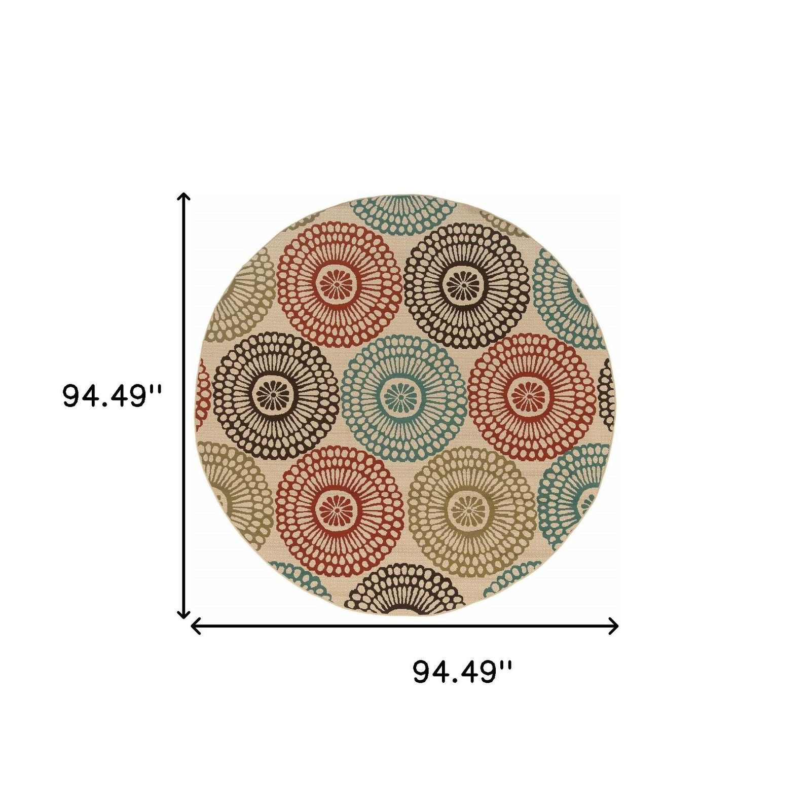 8′ X 8′ Beige Indoor Outdoor Round Rug II