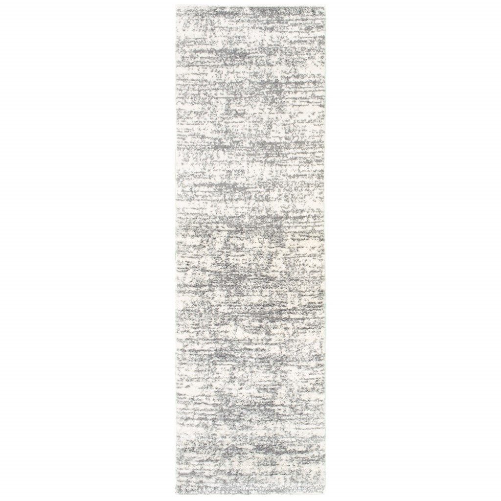 2′ X 8′ Ivory and Gray Abstract Strokes Runner Rug