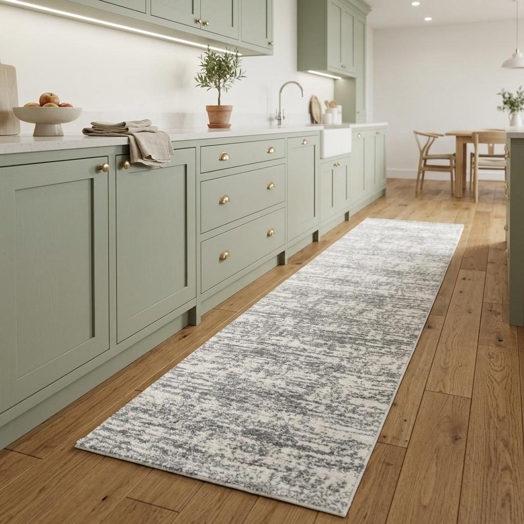 2′ X 8′ Ivory and Gray Abstract Strokes Runner Rug