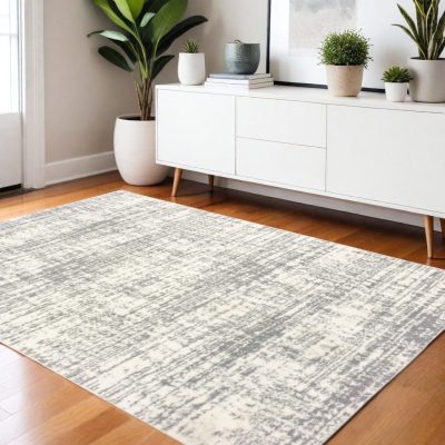 4′ X 6′ Ivory And Gray Abstract Strokes Area Rug