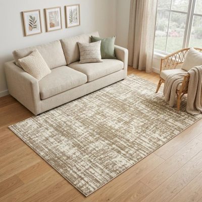 5′ × 8′ Ivory and Gray Abstract Strokes Area Rug
