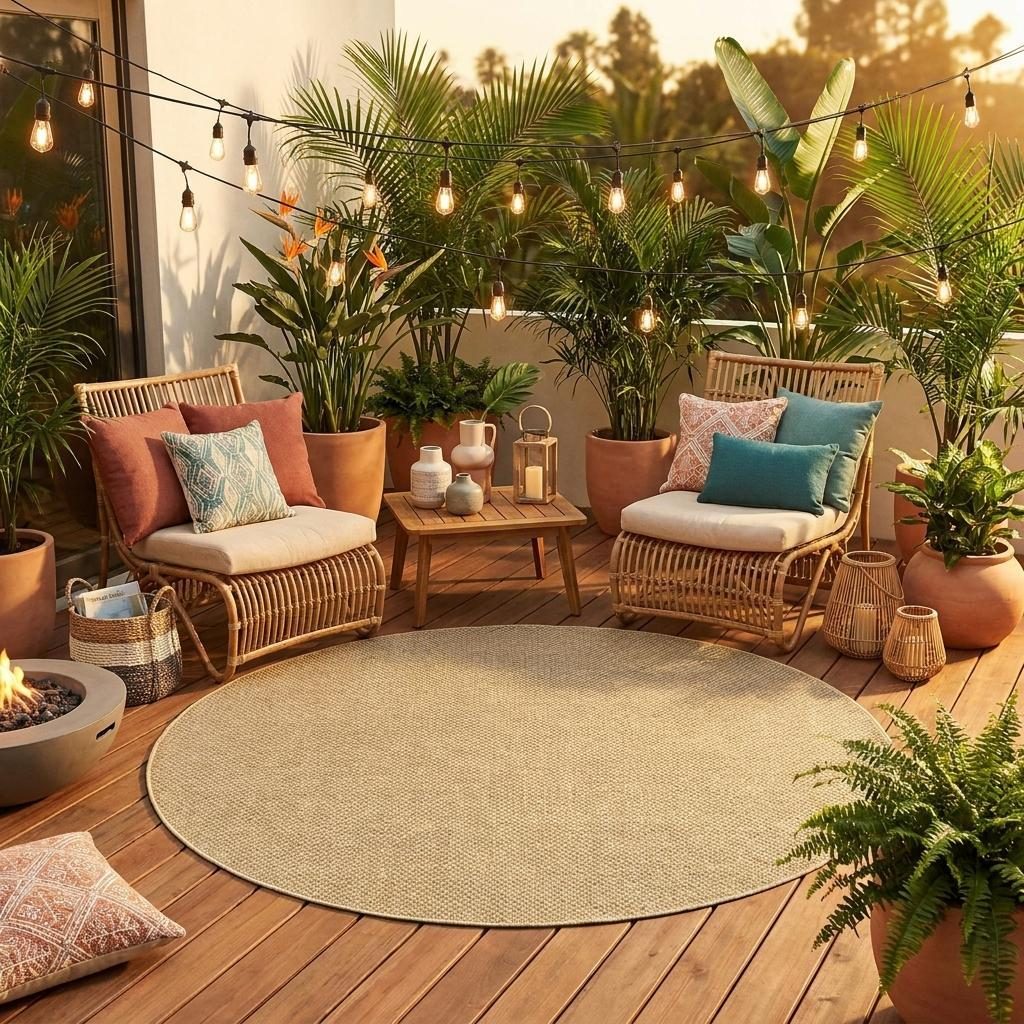 8′ X 8′ Beige Indoor Outdoor Round Rug