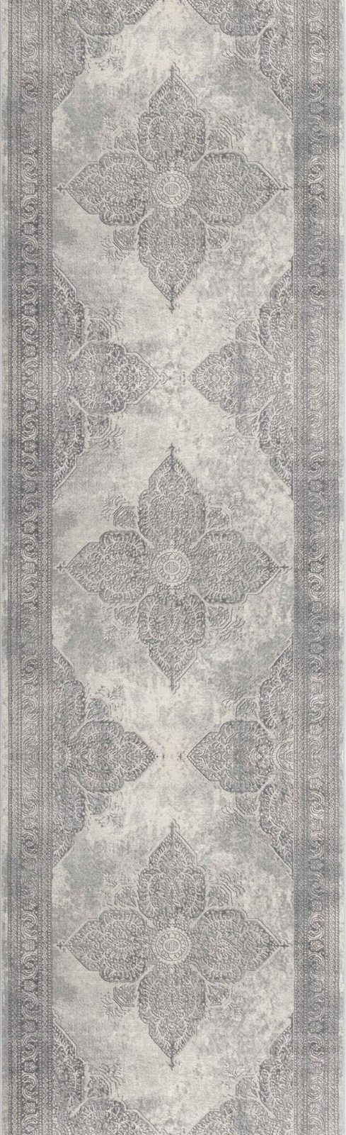 2′ X 10′ Gray Distressed Medallion Runner Rug