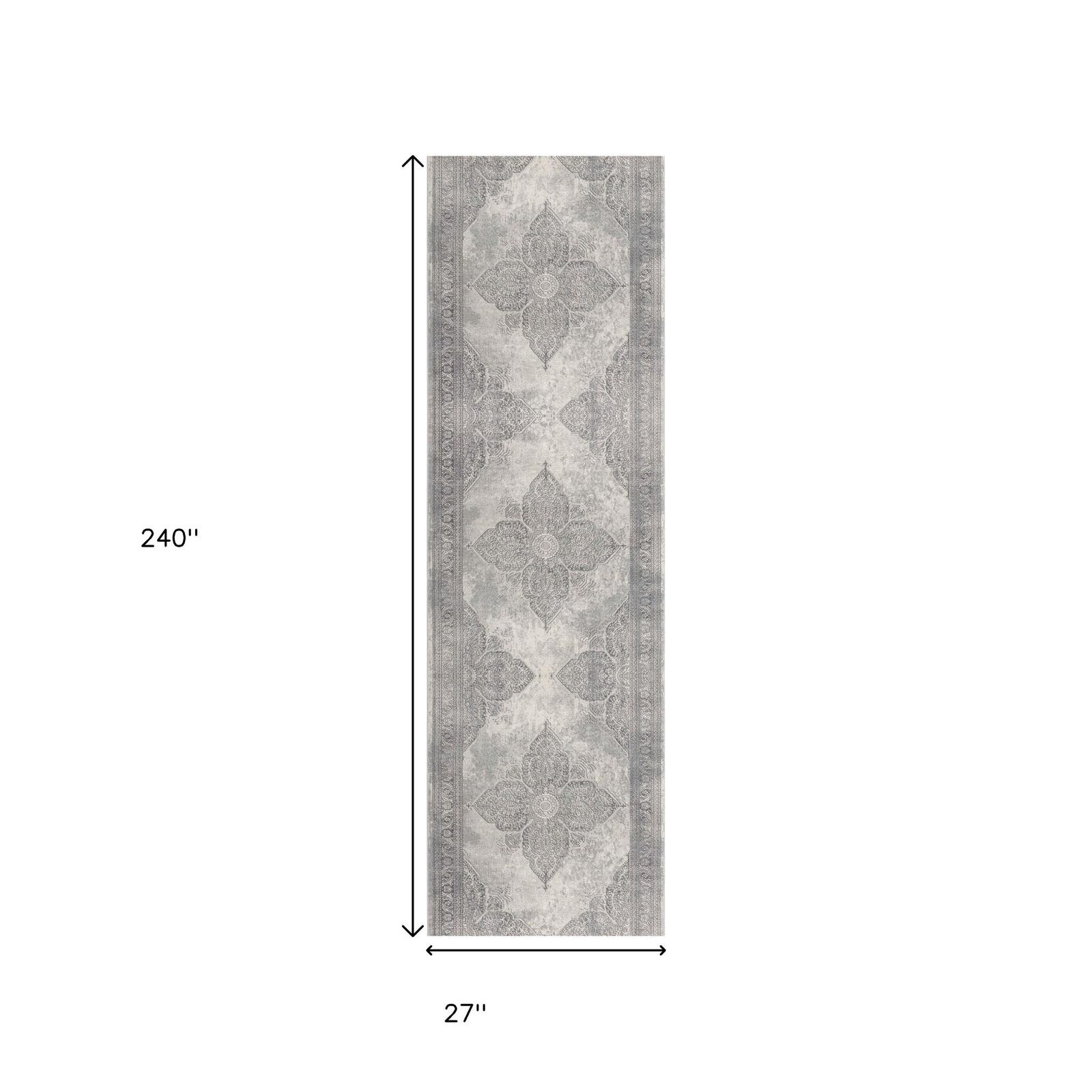 2′ X 20′ Gray Distressed Medallion Runner Rug