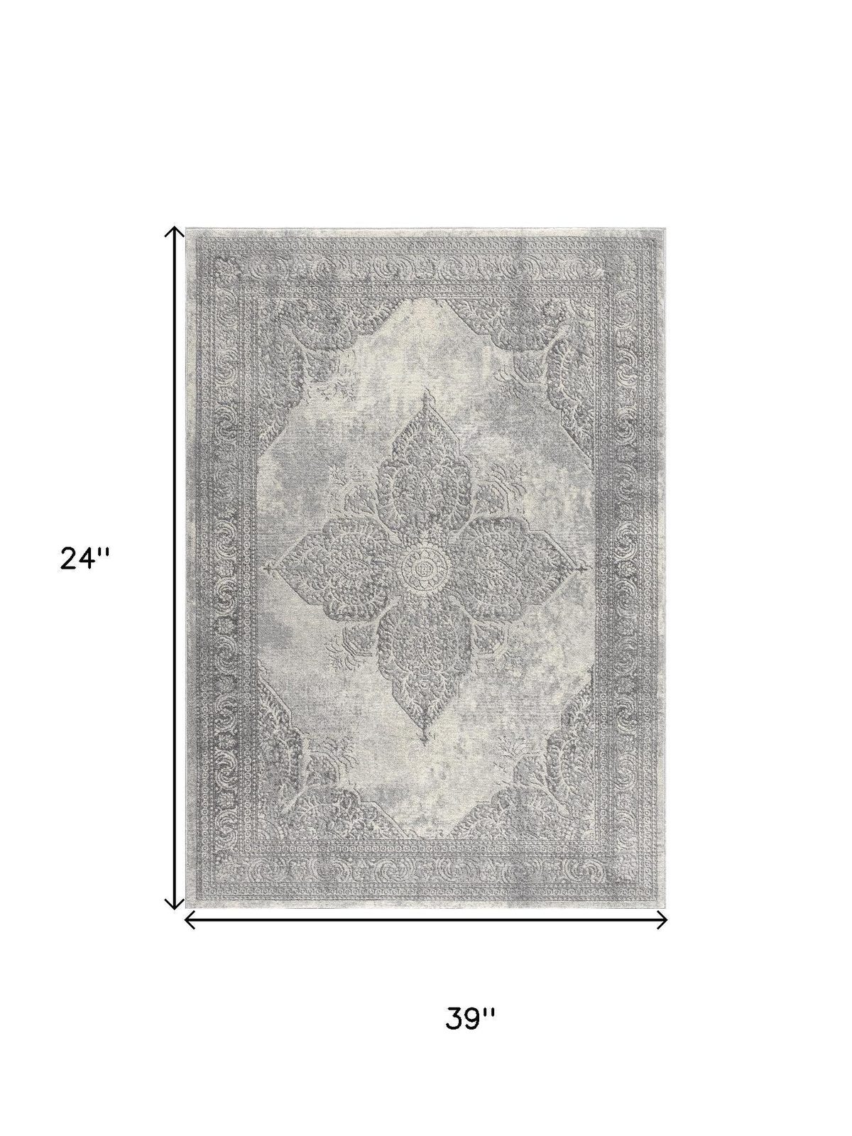 2′ X 4′ Gray Distressed Medallion Area Rug