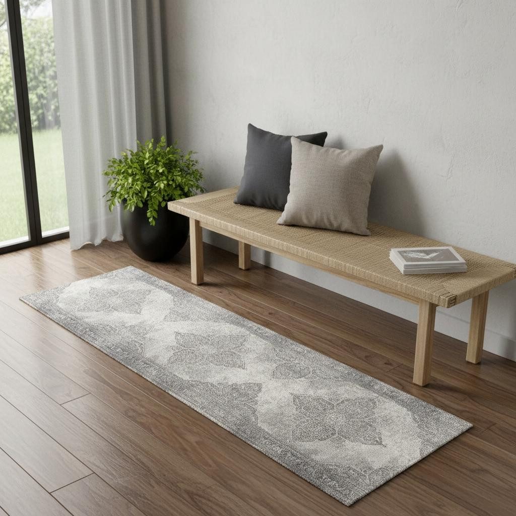 2′ X 6′ Gray Distressed Medallion Area Rug