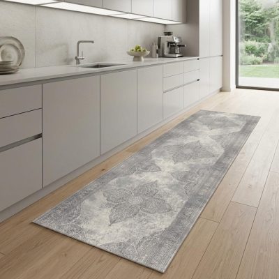 2′ X 8′ Gray Distressed Medallion Runner Rug