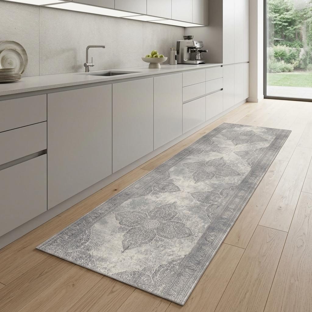 2′ X 8′ Gray Distressed Medallion Runner Rug