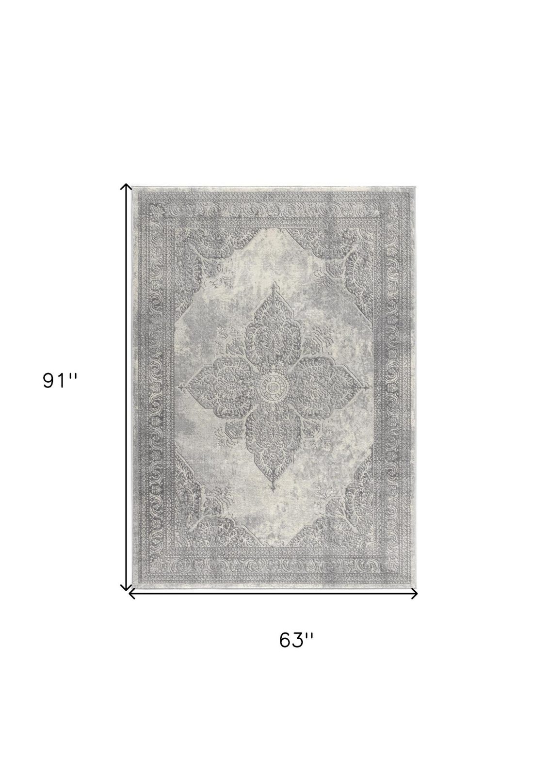 5′ X 8′ Gray Distressed Medallion Area Rug