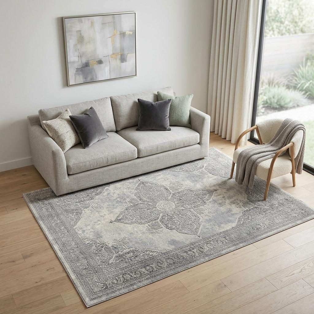 5′ X 8′ Gray Distressed Medallion Area Rug