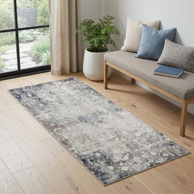2′ X 5′ Navy and Beige Distressed Vines Area Rug