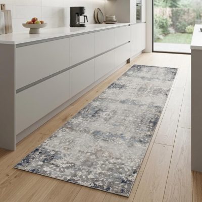 2′ X 8′ Navy and Beige Distressed Vines Runner