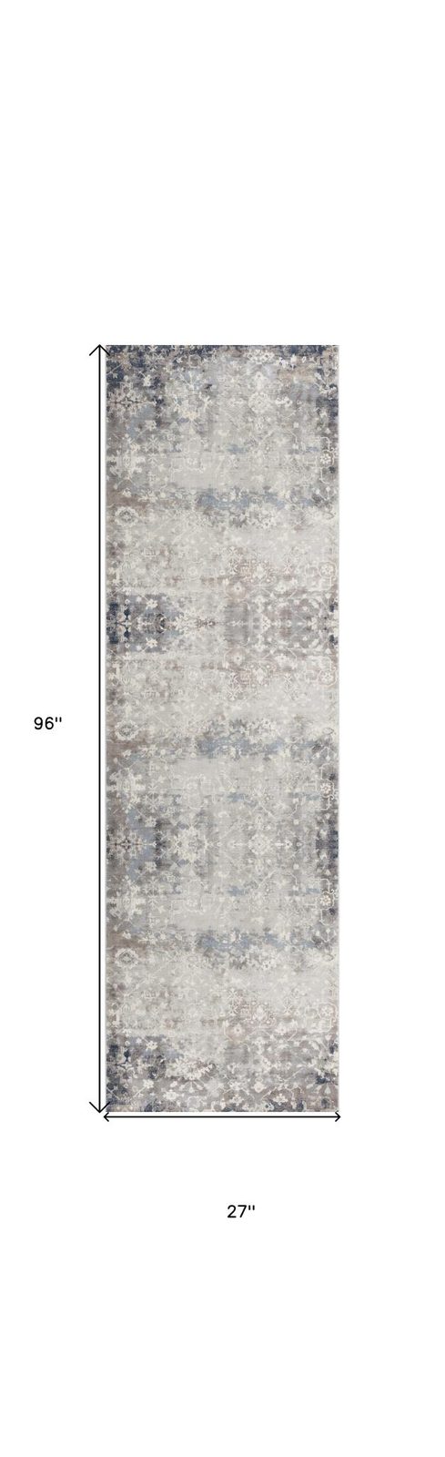 2′ X 8′ Navy and Beige Distressed Vines Runner
