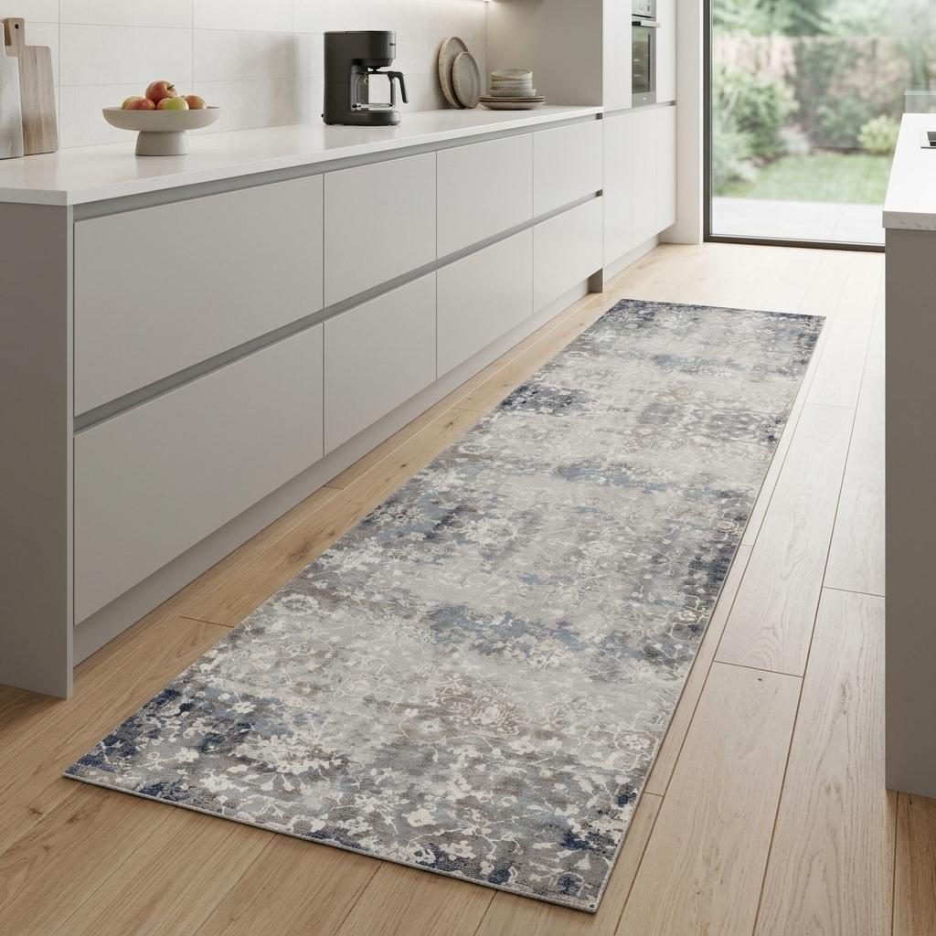 2′ X 8′ Navy and Beige Distressed Vines Runner