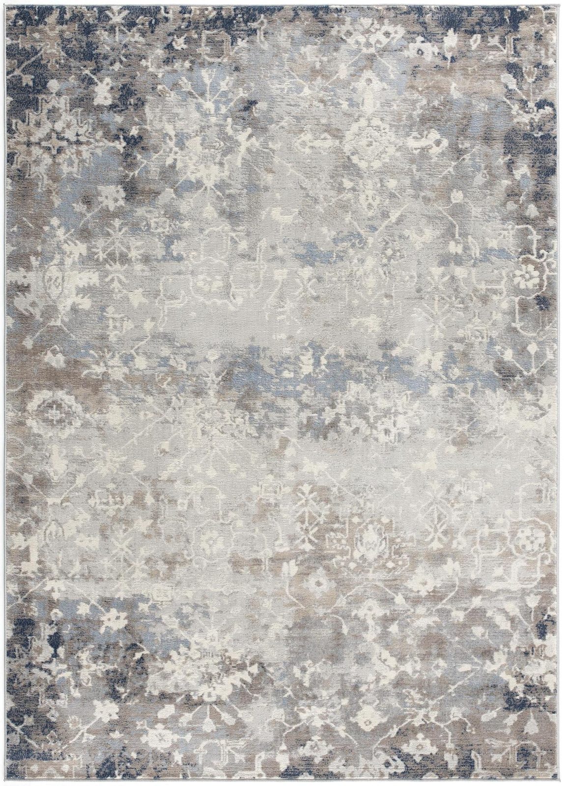 4′ X 6′ Navy and Beige Distressed Vines Area Rug