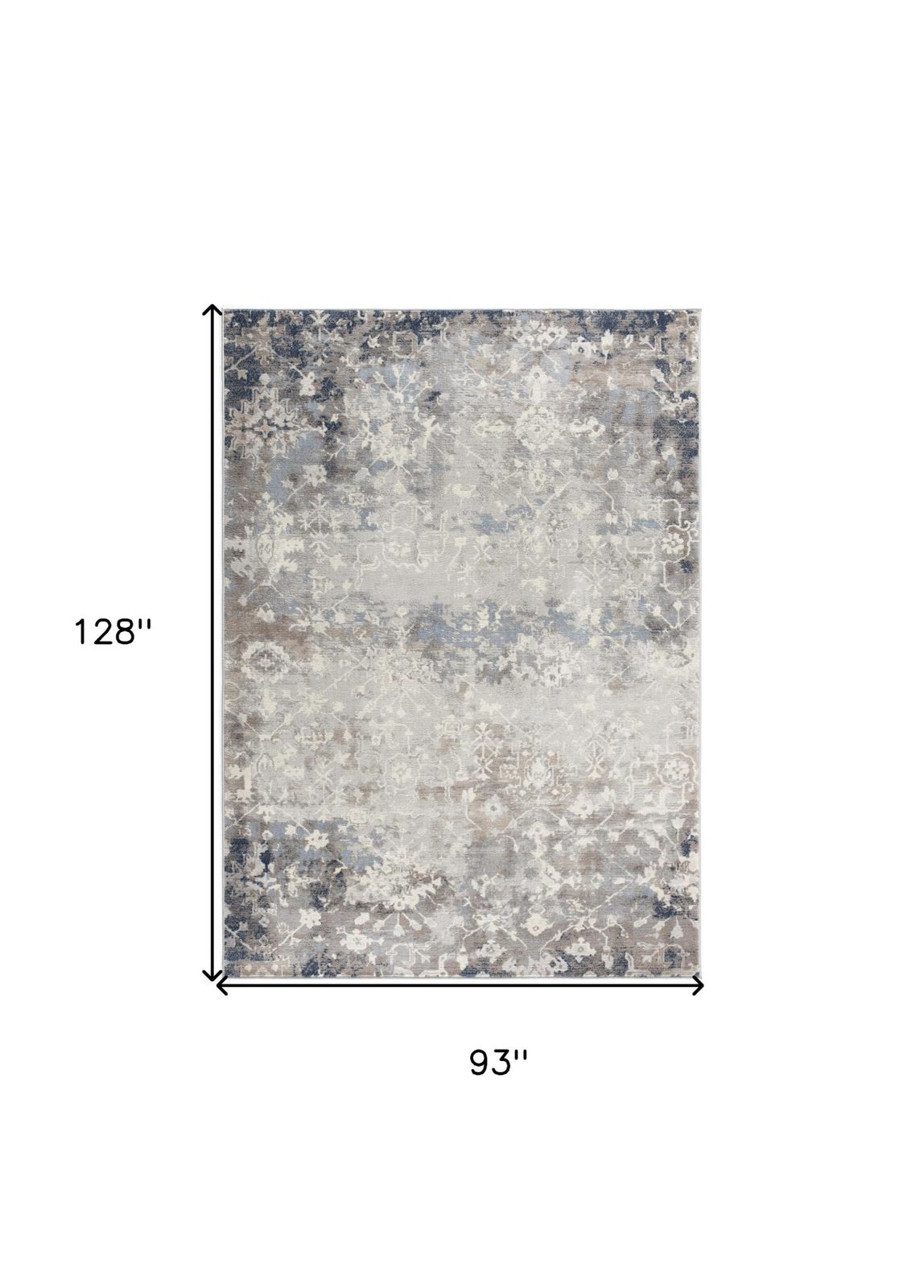 8′ X 11′ Navy And Beige Distressed Vines Area Rug