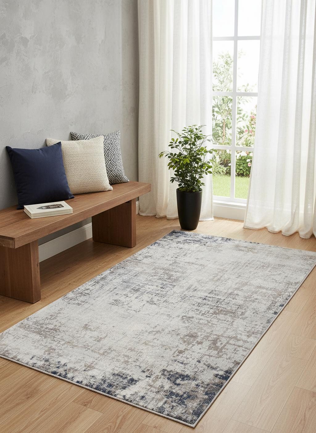2′ X 5′ Navy Blue Distressed Striations Area Rug