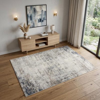 4′ X 6′ Navy Blue Distressed Striations Area Rug
