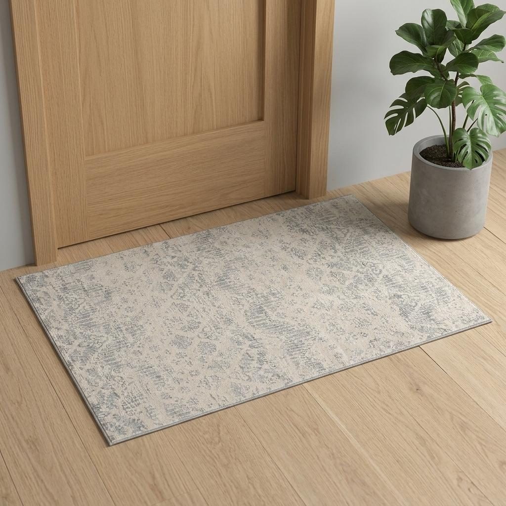2′ X 3′ Ivory Distressed Ikat Area Rug
