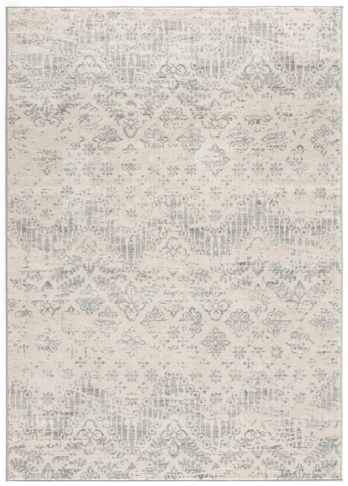 2′ X 5′ Ivory and Gray Ikat Distressed Area Rug