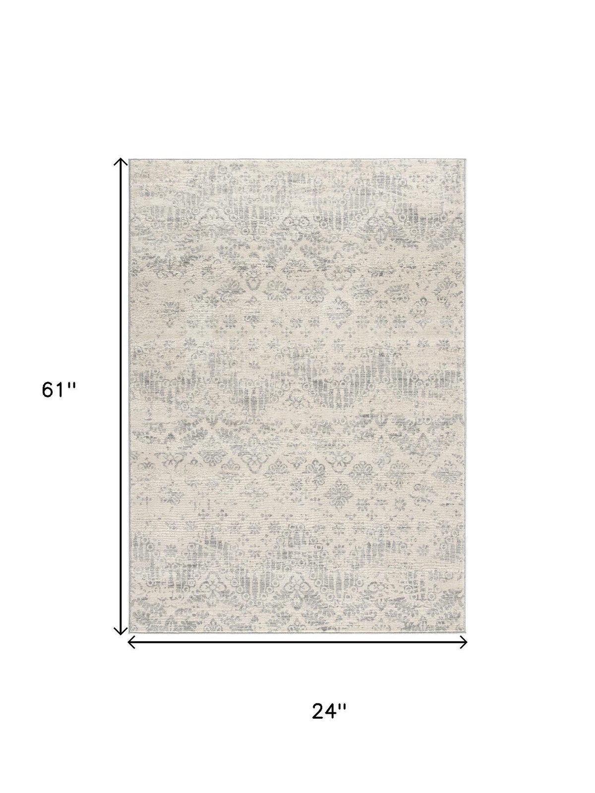 2′ X 5′ Ivory and Gray Ikat Distressed Area Rug