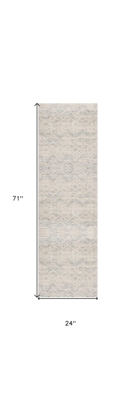 2′ X 6′ Ivory Distressed Ikat Pattern Area Rug
