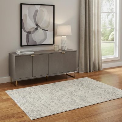 4′ X 6′ Ivory Distressed Ikat Area Rug