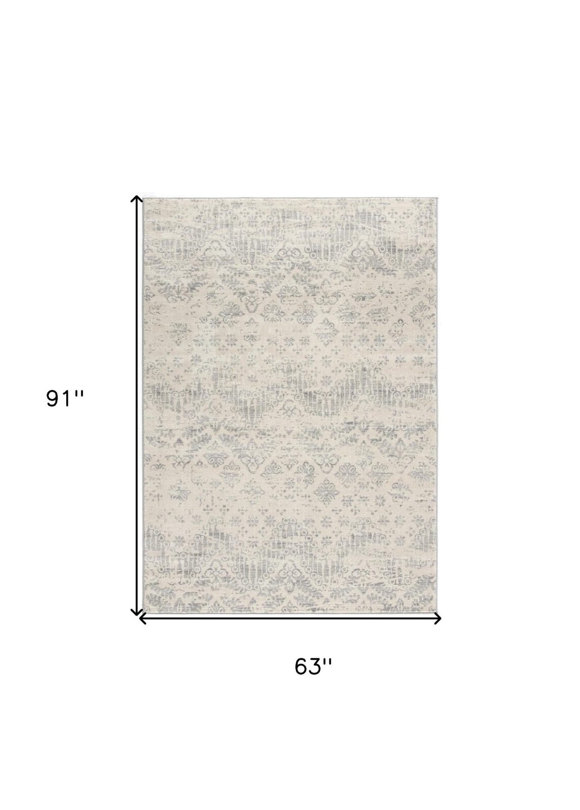 5′ X 8′ Ivory Distressed Ikat Area Rug