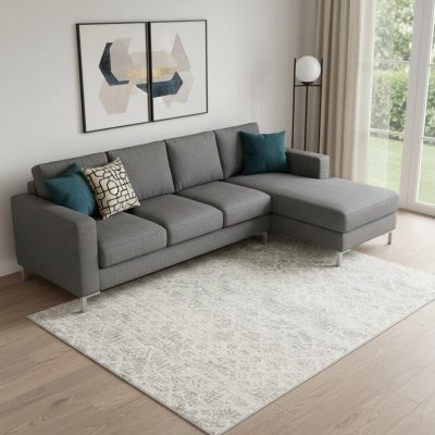 8′ X 11′ Ivory Distressed Ikat Pattern Area Rug