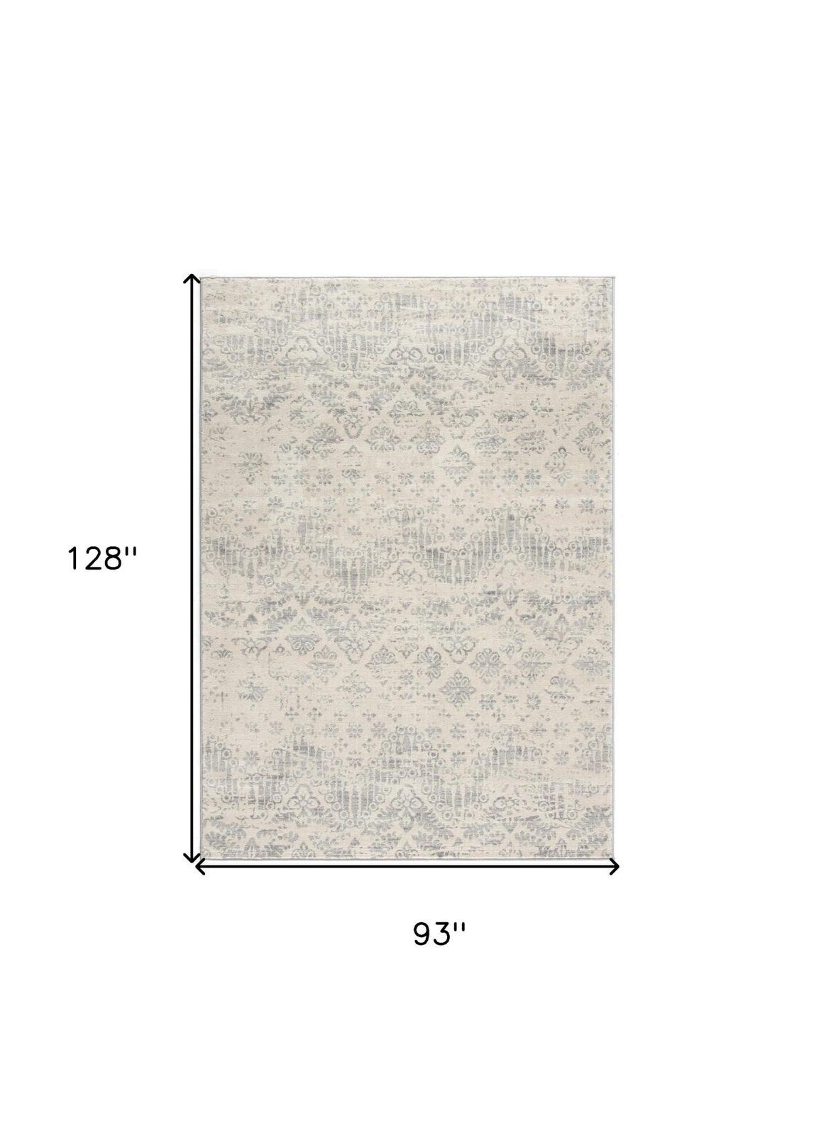 8′ X 11′ Ivory Distressed Ikat Pattern Area Rug