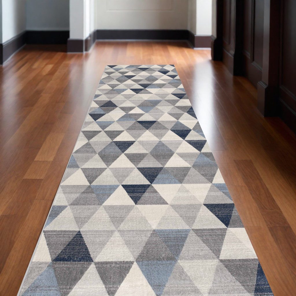 2′ X 20′ Navy Blue Geometric Diamond Runner Rug
