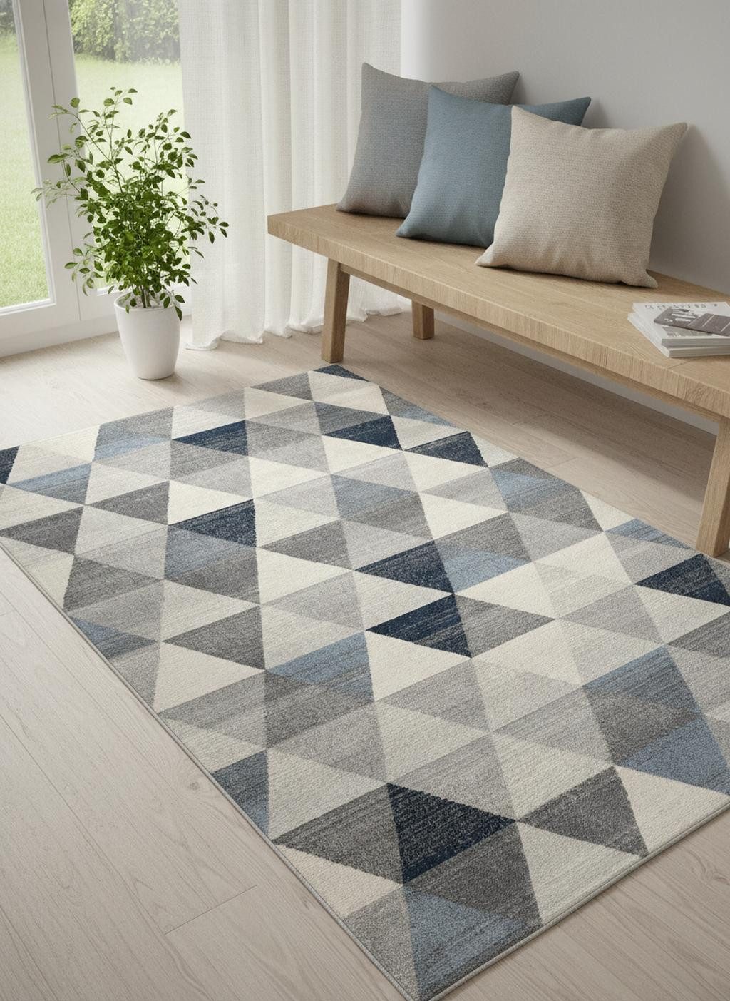 2′ X 5′ Navy Blue Geometric Diamond Area Rug