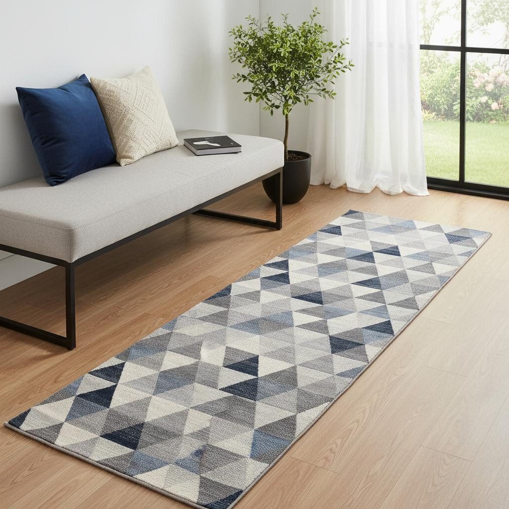 2′ X 6′ Navy Blue Geometric Diamond Area Rug