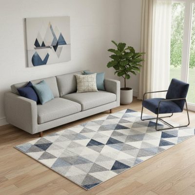 5′ X 8′ Navy Blue Geometric Diamond Area Rug