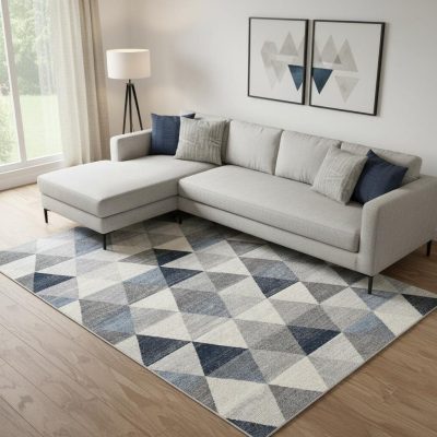 8′ × 11′ Navy Blue Geometric Diamond Area Rug