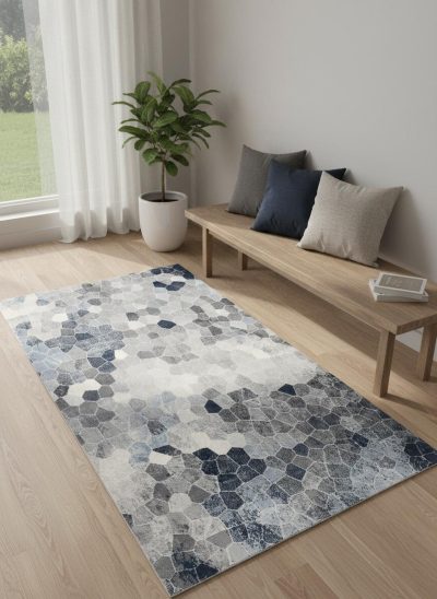 2′ X 5′ Navy Blue Cobblestone Pattern Area Rug