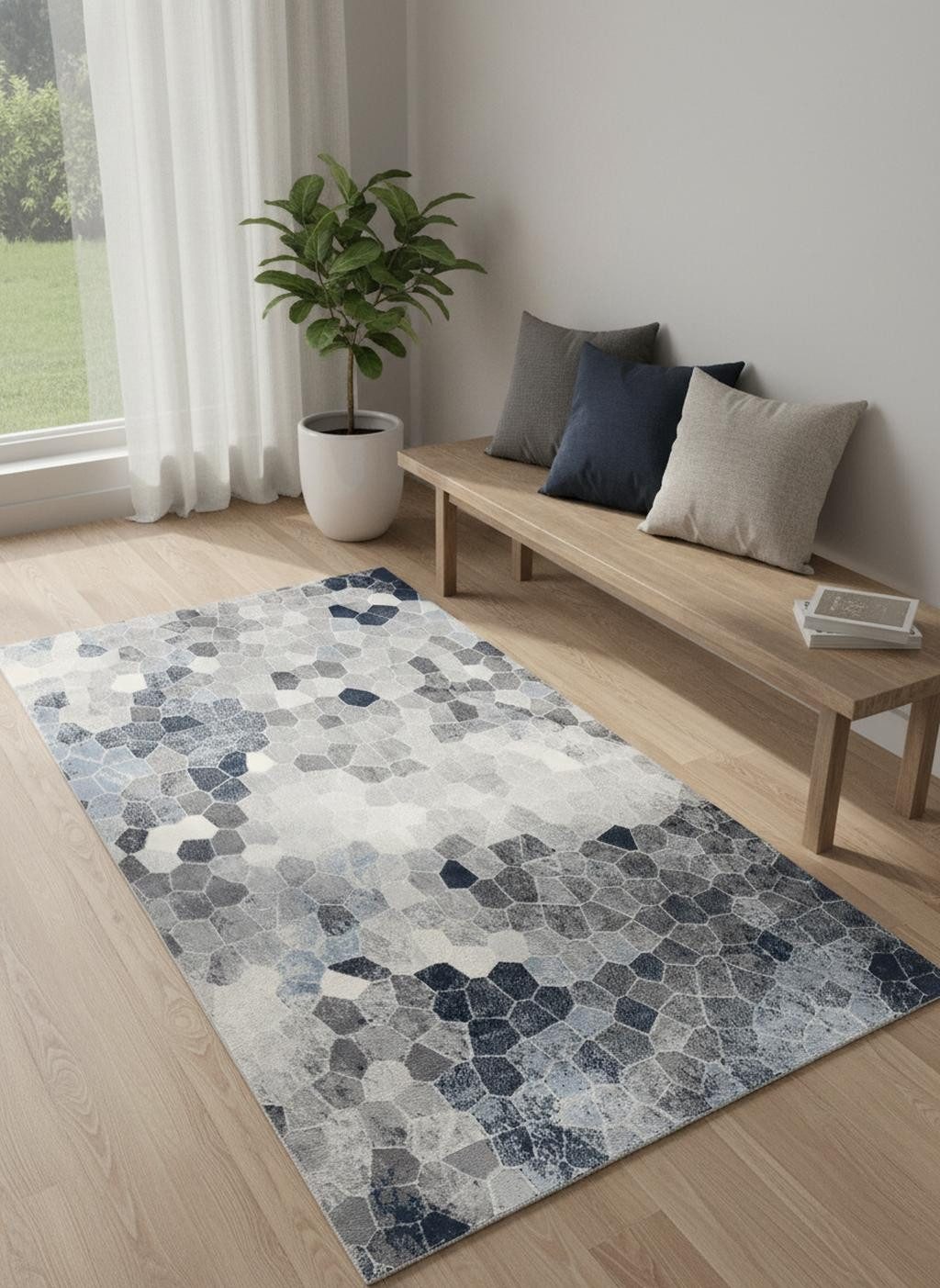 2′ X 5′ Navy Blue Cobblestone Pattern Area Rug