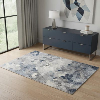 4′ X 6′ Navy Blue Cobblestone Pattern Area Rug