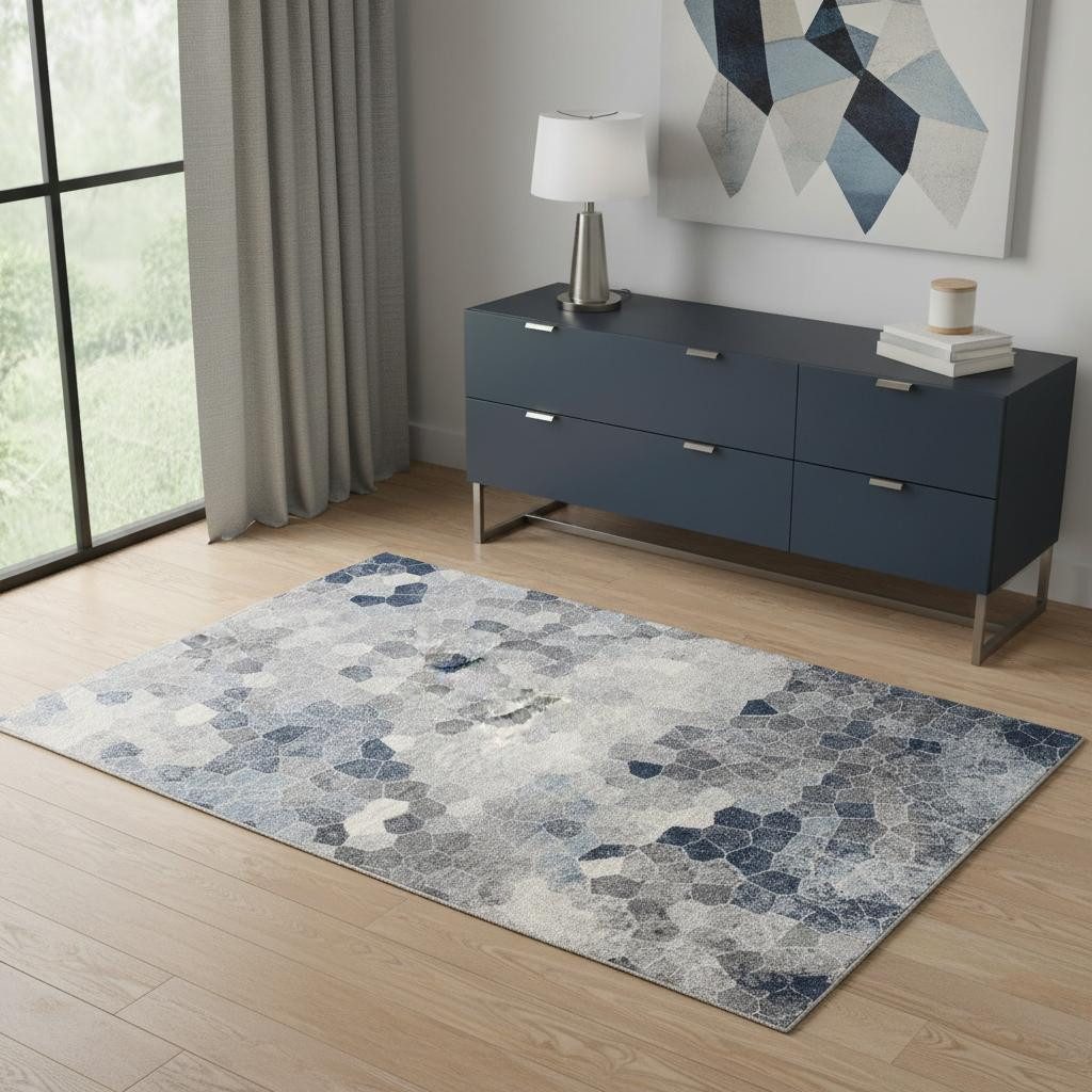 4′ X 6′ Navy Blue Cobblestone Pattern Area Rug