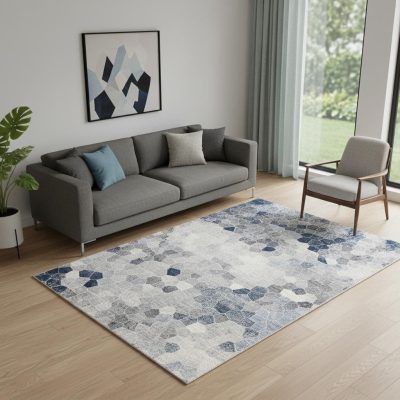 5′ X 8′ Navy Blue Cobblestone Pattern Area Rug