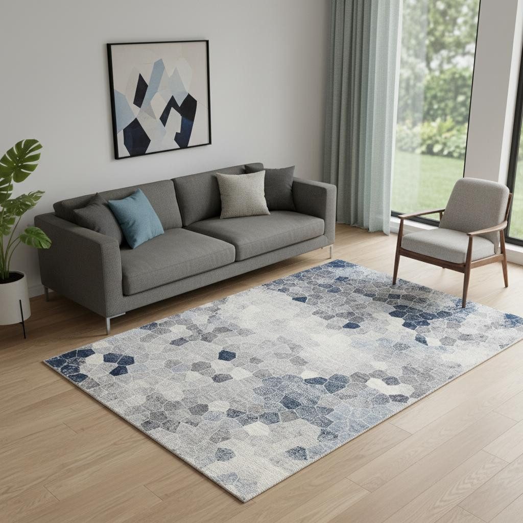 5′ X 8′ Navy Blue Cobblestone Pattern Area Rug