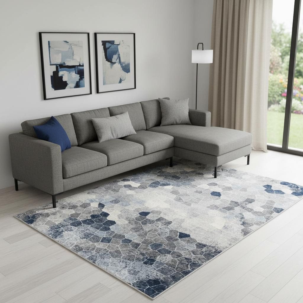 8′ X 11′ Navy Blue Cobblestone Pattern Area Rug