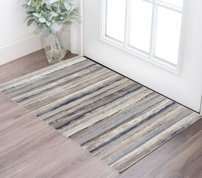 2′ X 3′ Blue And Beige Distressed Stripes Area Rug