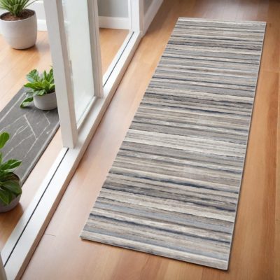 2′ X 6′ Blue And Beige Distressed Stripes Runner